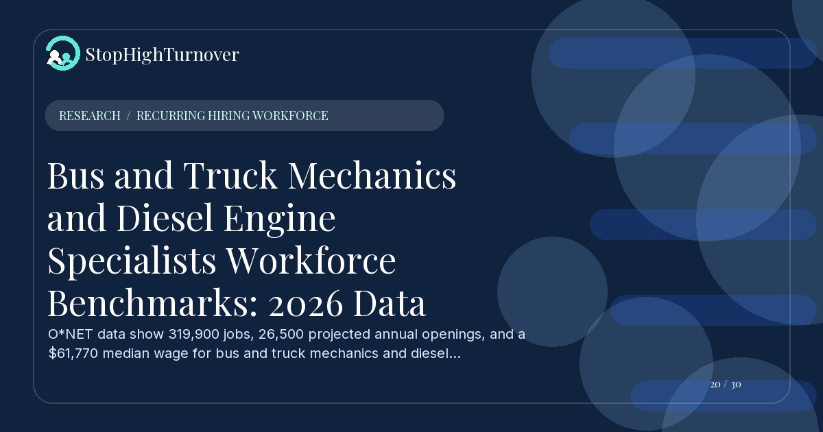 Research resource about Bus and Truck Mechanics and Diesel Engine Specialists Workforce Benchmarks: 2026 Data