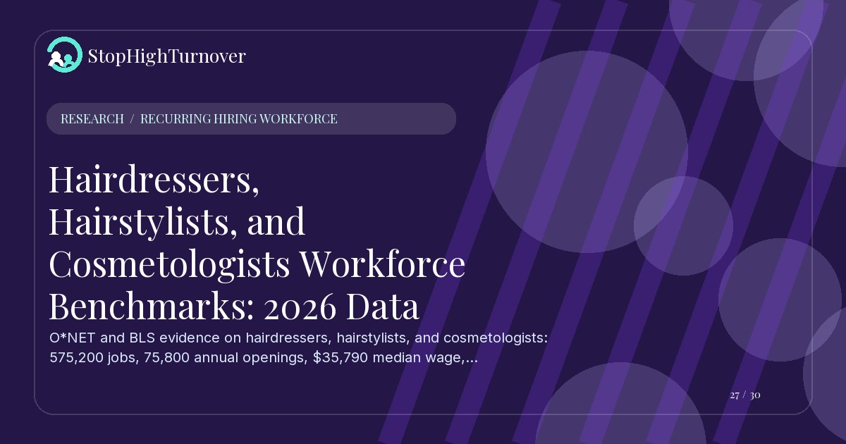 Research resource about Hairdressers, Hairstylists, and Cosmetologists Workforce Benchmarks: 2026 Data