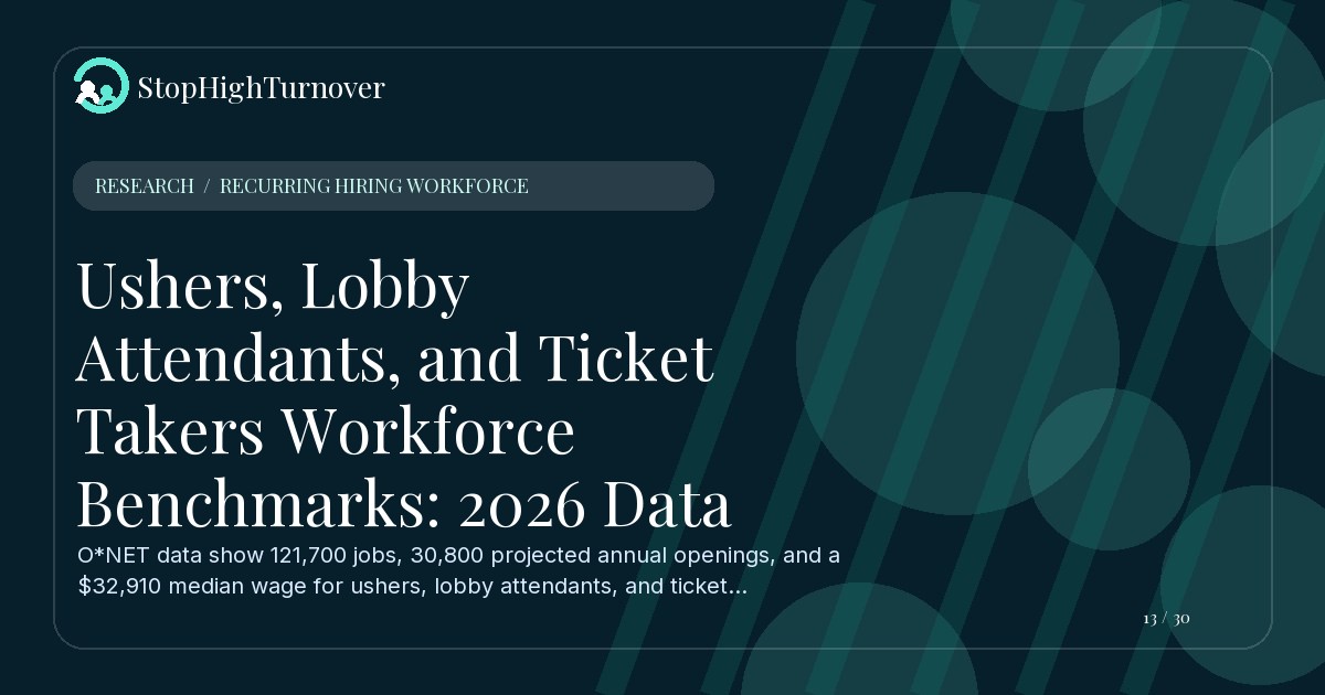 Research resource about Ushers, Lobby Attendants, and Ticket Takers Workforce Benchmarks: 2026 Data